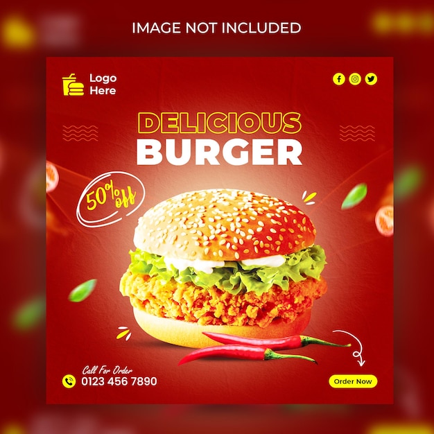 Publicación de instagram de redes sociales de hamburguesa americana