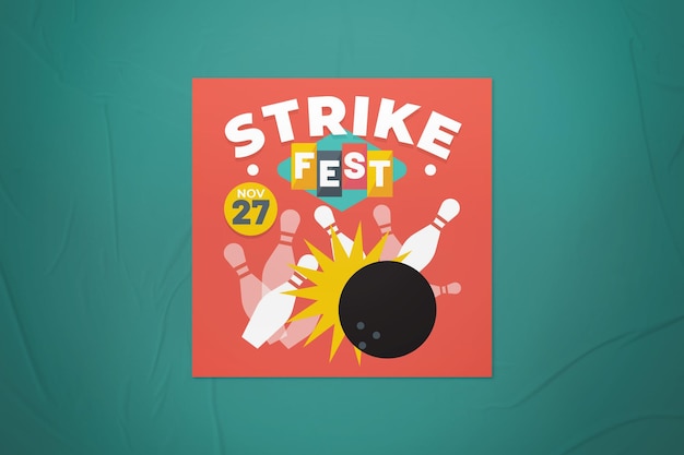 PSD publicación de instagram de strike fest bowling