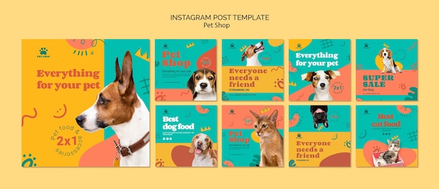 Publicación de instagram de tienda de mascotas dibujada a mano
