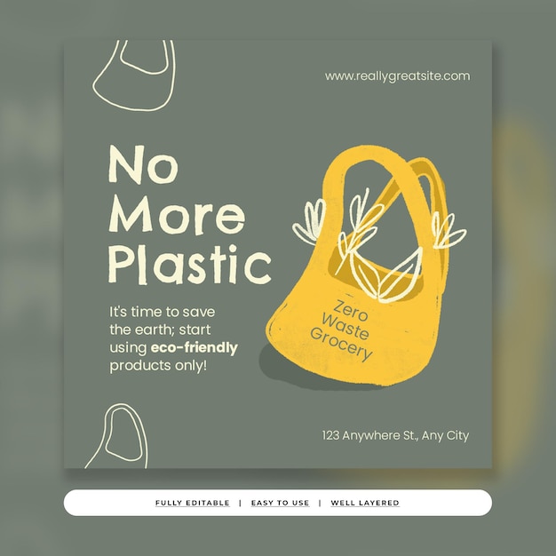 PSD publicación de instagram de tienda de residuos orgánicos cero ilustrativa amarilla descolorida