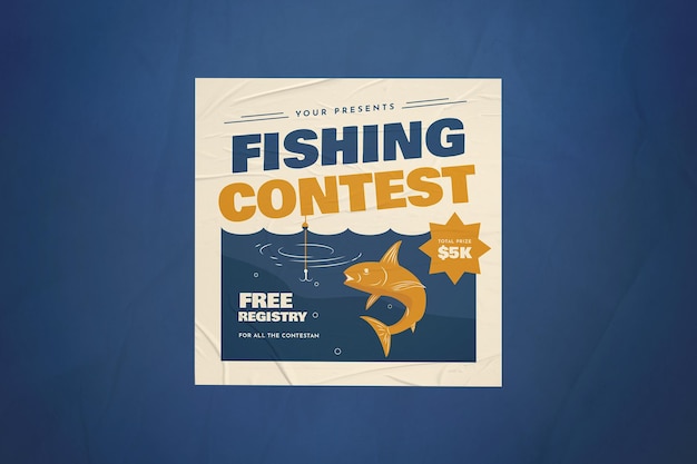 PSD publicación de instagram de torneo de pesca de diseño plano azul