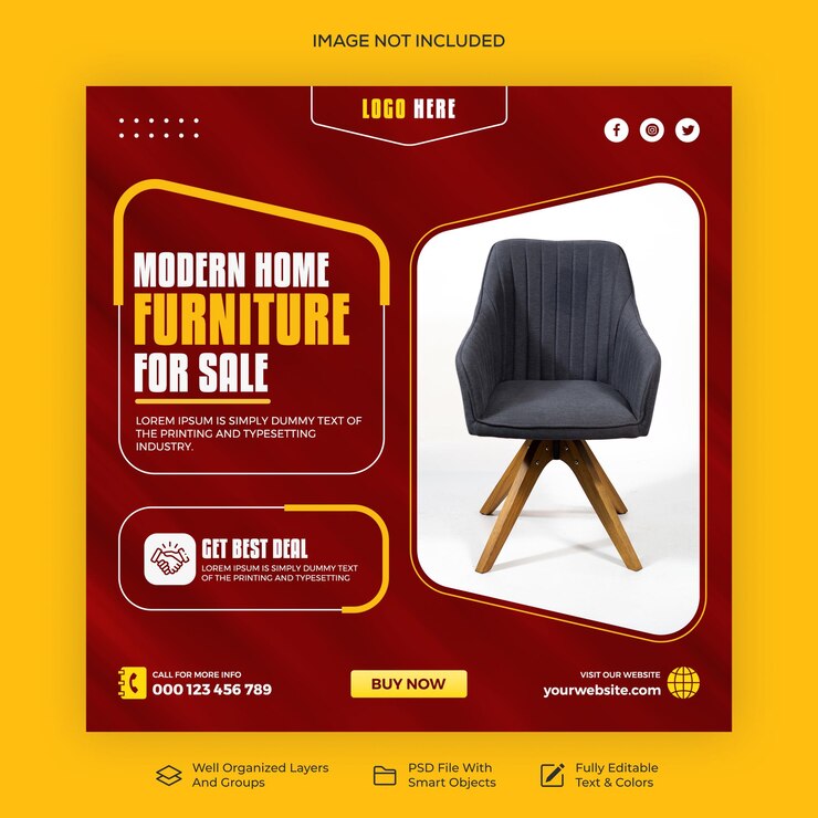 Publicación de instagram de venta de muebles modernos psd y plantilla de redes sociales