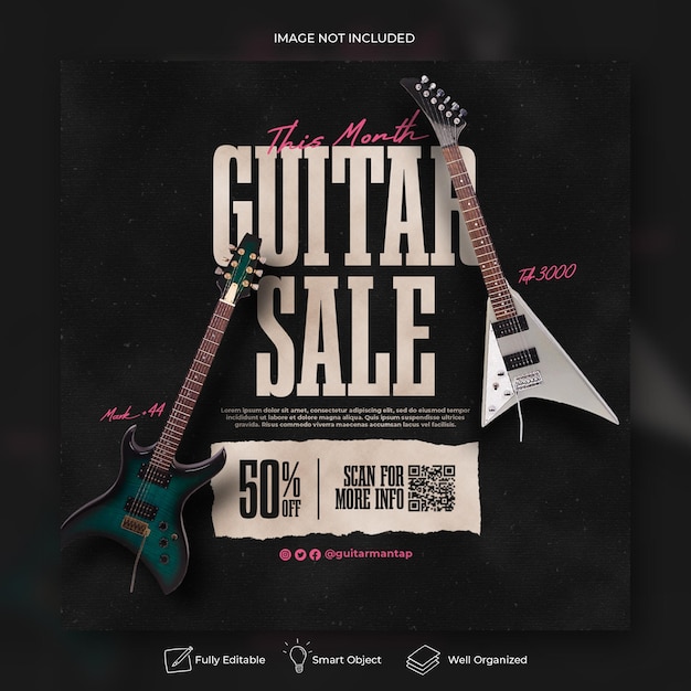 PSD publicación de instagram de venta de música de guitarra electrónica