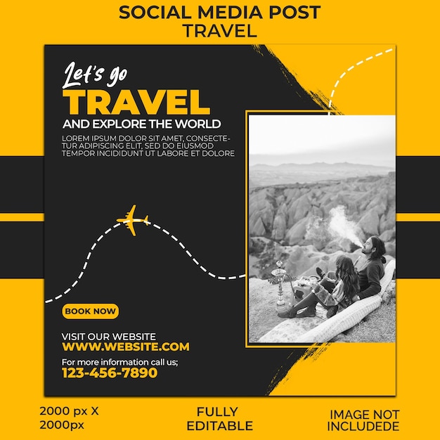 PSD publicación de instagram de viajes y turismo o plantilla de publicación en redes sociales