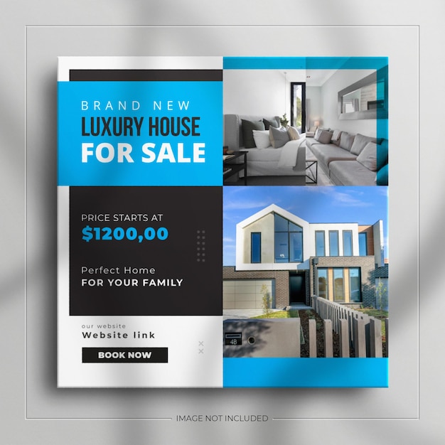 Publicación minimalista de instagram y banner de muebles de interior de bienes raíces cuadrados