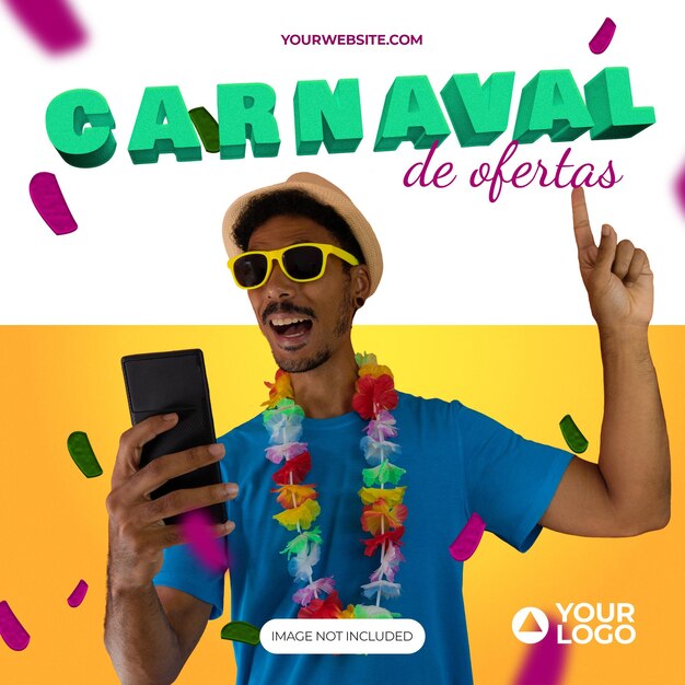 Publicación para plantilla de redes sociales Carnival ofrece ventas para campaña de marketing en Brasil Portugués