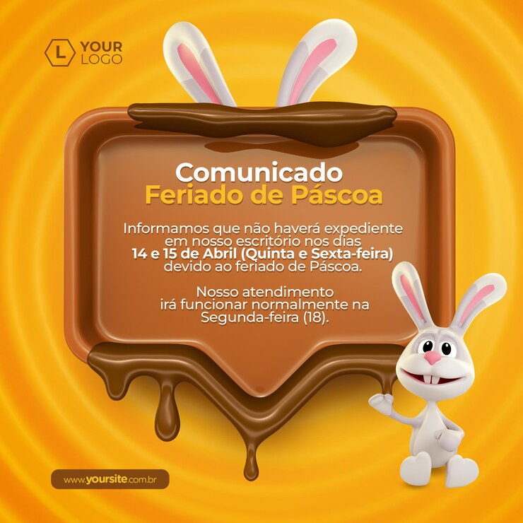 PSD publicación en redes sociales del anuncio de pascua en renderizado 3d para la campaña de instagram en portugués brasileño