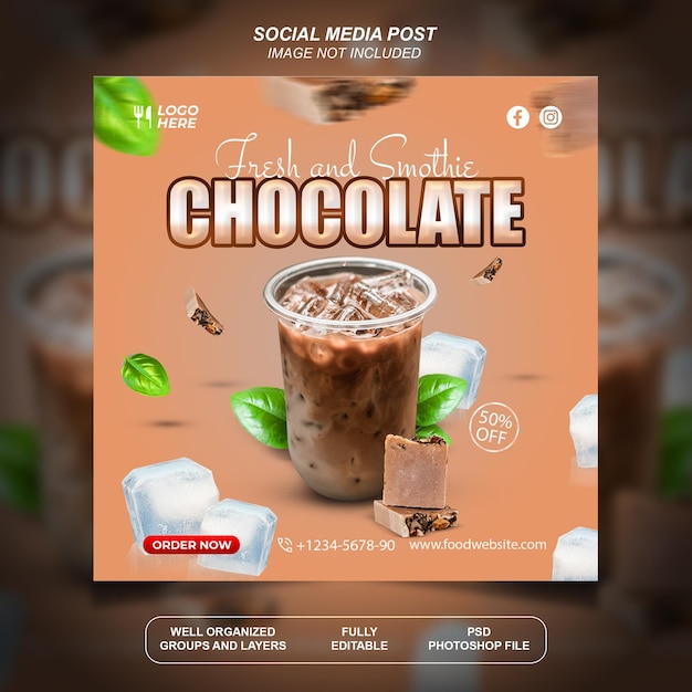 Publicación en redes sociales de bebida de chocolate