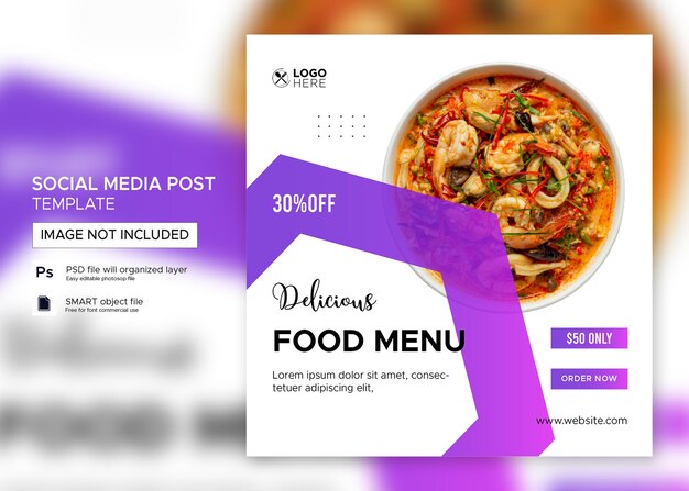 Publicación de redes sociales de comida asiática. psd premium