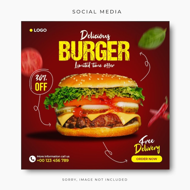 Publicación en redes sociales de deliciosa hamburguesa