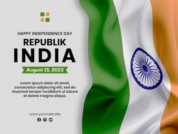 Publicación en redes sociales del día de la independencia de india con fondo de bandera