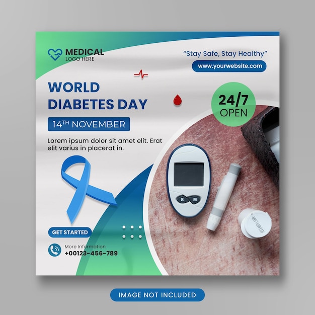 PSD publicación en redes sociales del día mundial de la diabetes y plantilla de promoción de instagram