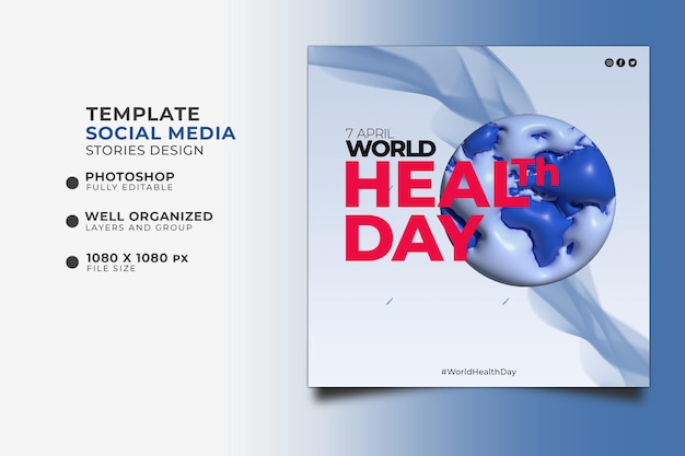 Publicación en redes sociales del día mundial de la salud