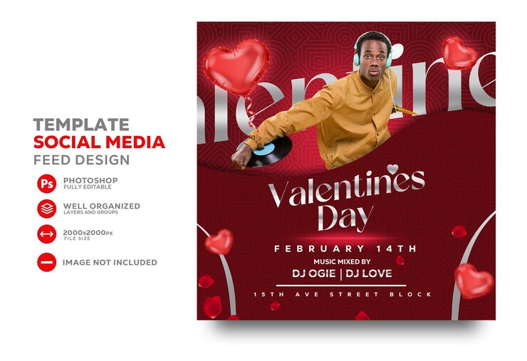 Publicación en redes sociales del evento feliz día de san valentín