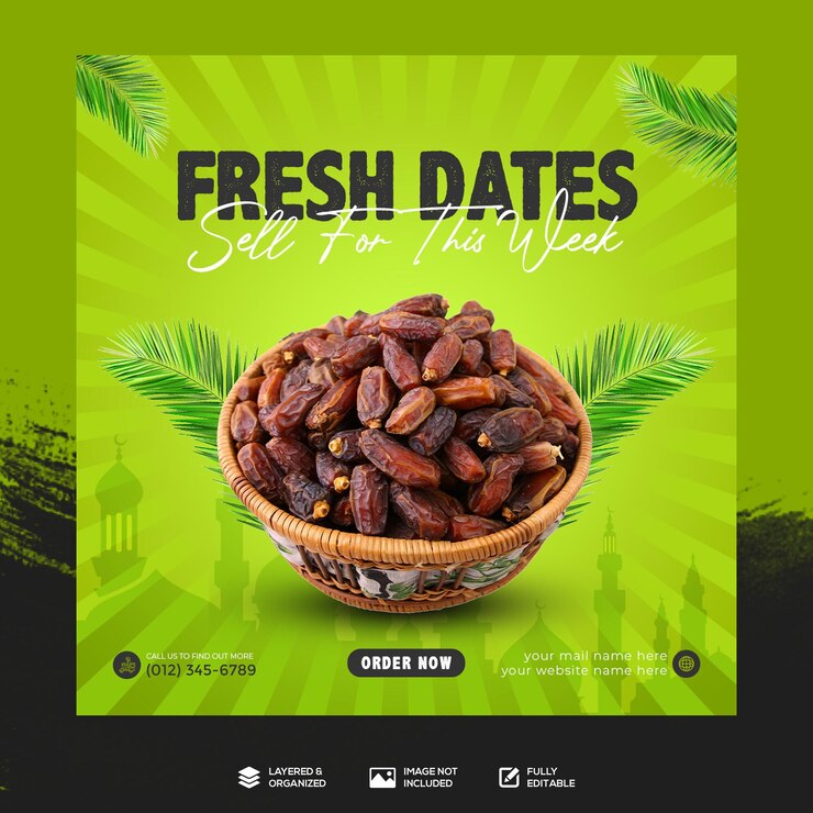 PSD publicación de redes sociales de fechas frescas vector premium