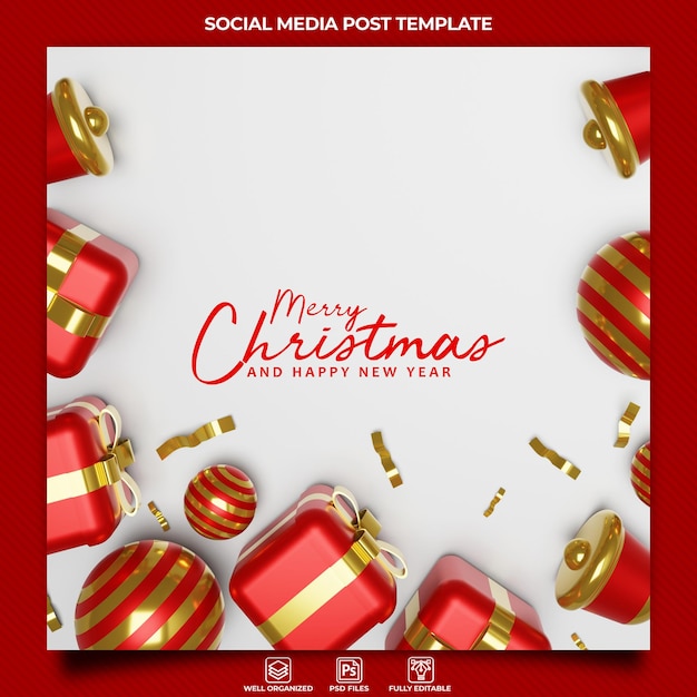 Publicación de redes sociales de feliz navidad con fondo de ilustración 3d