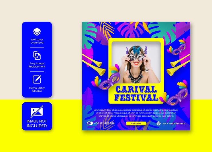 PSD publicación en redes sociales del festival de carnaval brasileño y diseño de plantilla de banner de publicación de instagram