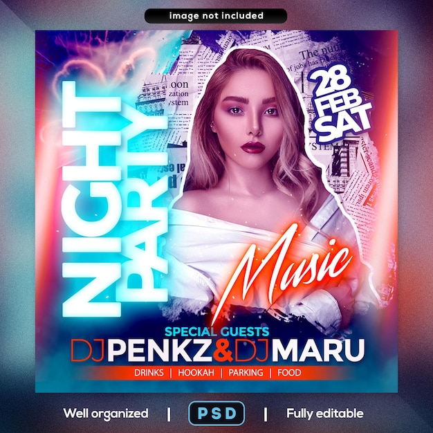 PSD publicación de redes sociales de flyer de fiesta de club nocturno