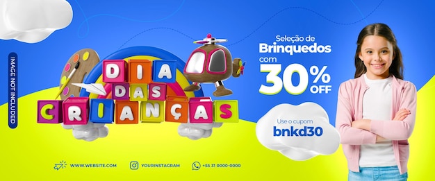Publicación en redes sociales instagram para el día del niño Brasil sello 3d para composición