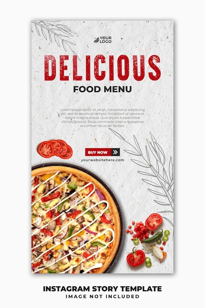 Publicación en redes sociales instagram stories plantilla de banner para restaurante menú de comida rápida pizza
