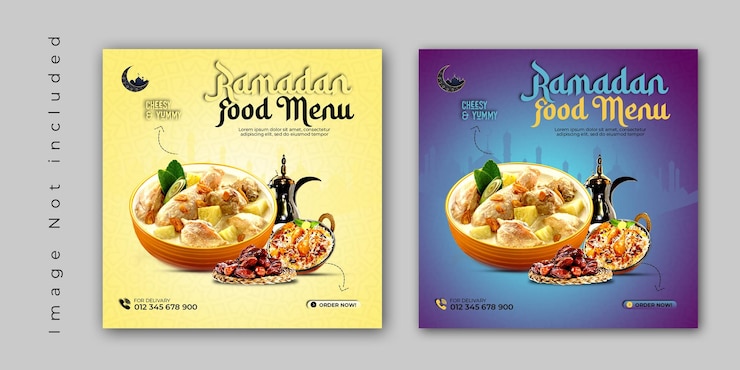 PSD publicación en redes sociales del menú de comida del restaurante psd