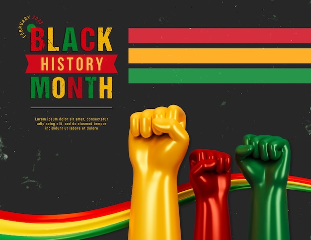 Publicación en redes sociales del mes de la historia negra con mano africana en 3d