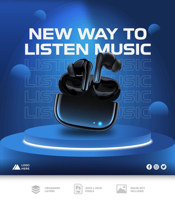 PSD publicación en redes sociales de publicidad de venta de productos de auriculares