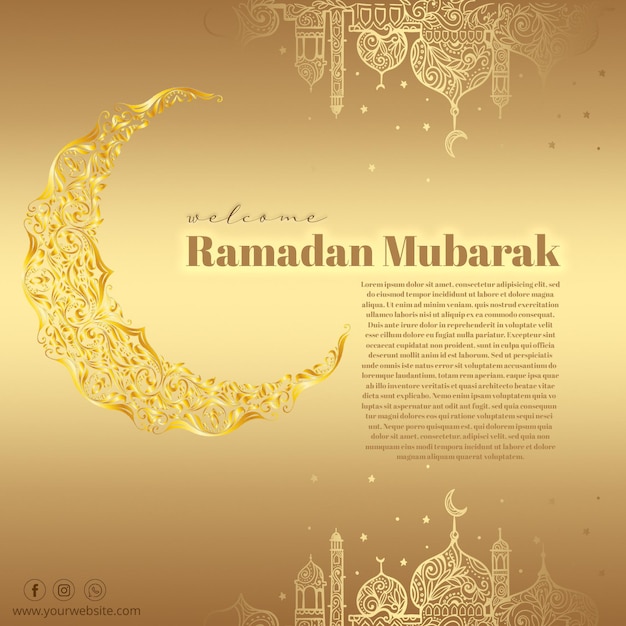 Publicación en redes sociales para Ramadan Mubarak. Cartel de bienvenida al Ramadán.