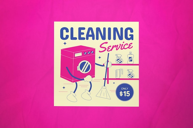 Publicación en redes sociales del servicio de limpieza de diseño plano rosa