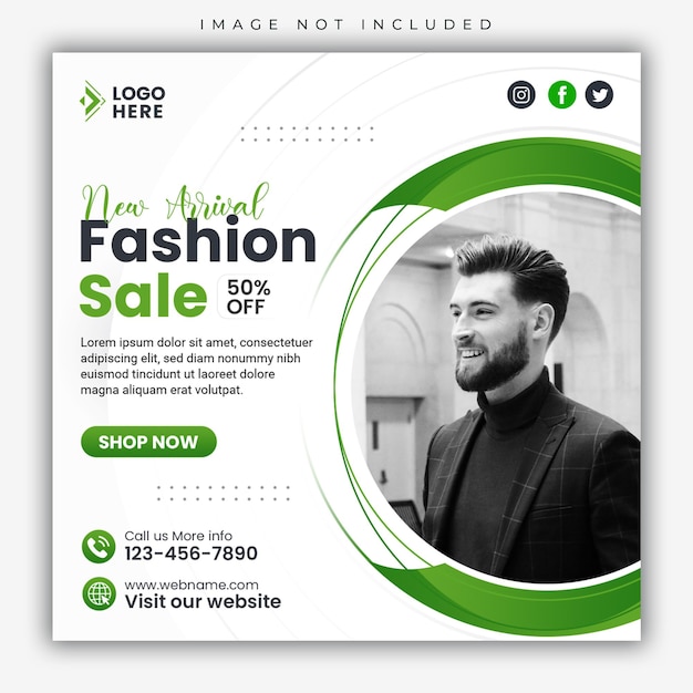 PSD publicación en redes sociales de venta de moda y plantilla de banner web cuadrado simple