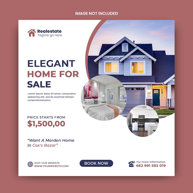 Publicación en redes sociales de venta de propiedades inmobiliarias y plantilla de banner cuadrado de instagram