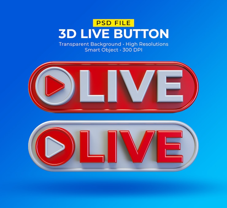 PSD publicación de transmisión en vivo de las redes sociales del botón 3d live