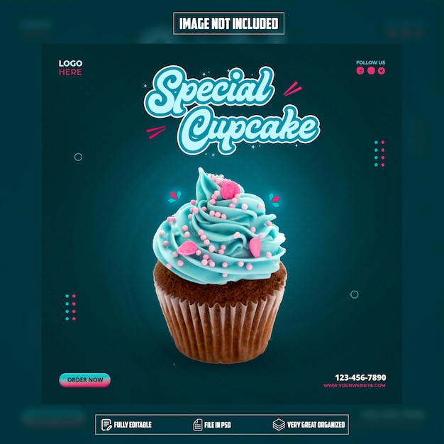 PSD publicación única en redes sociales de cupcake flyer