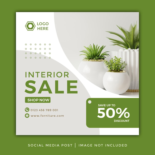 Publicación de venta de interiores redes sociales publicación de diseño de interiores minimalista moderno interior venta de muebles verde