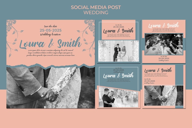 PSD publicaciones elegantes en redes sociales para bodas