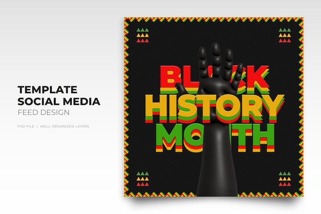 PSD publicaciones de feed de redes sociales de instagram del mes de la historia negra plana