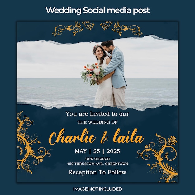Publicaciones de instagram para boda floral con hojas y pareja.