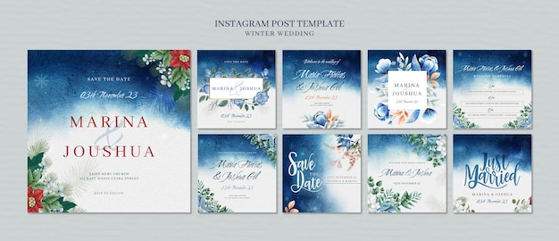PSD publicaciones de instagram de bodas de invierno
