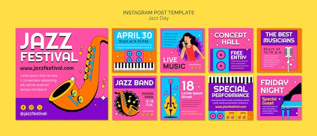 PSD las publicaciones de instagram de la celebración del día del jazz.