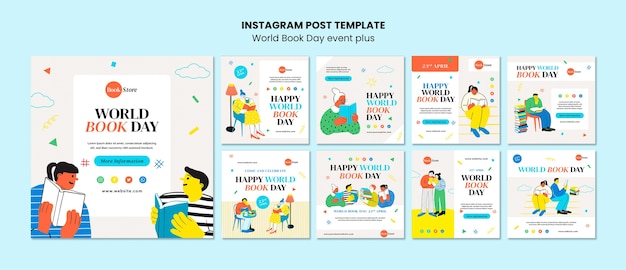 PSD publicaciones de instagram de celebración del día mundial del libro