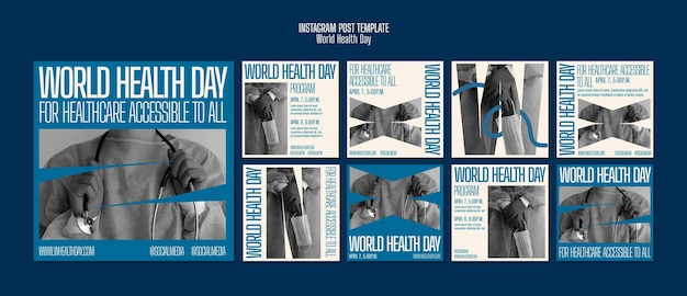 PSD publicaciones de instagram de celebración del día mundial de la salud