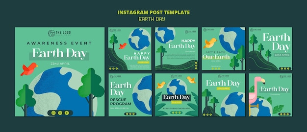 PSD publicaciones de instagram de celebración del día de la tierra