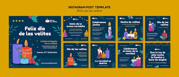 PSD publicaciones de instagram de celebración del día de las velitas