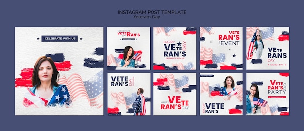 PSD publicaciones de instagram de celebración del día de los veteranos