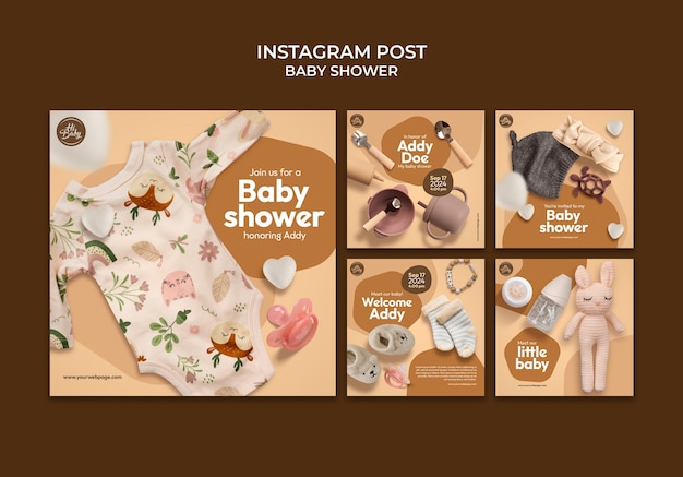 PSD las publicaciones de instagram de la celebración de la ducha de bebé