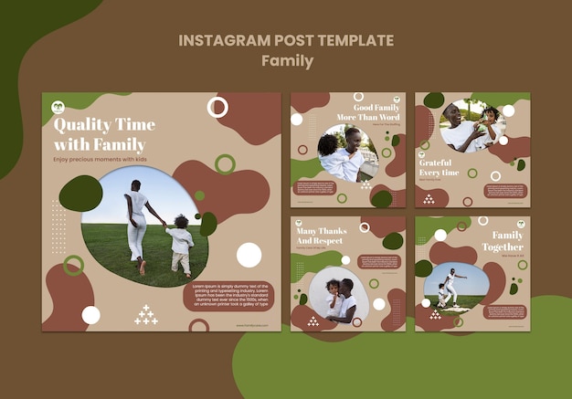PSD publicaciones de instagram de celebración familiar de diseño plano
