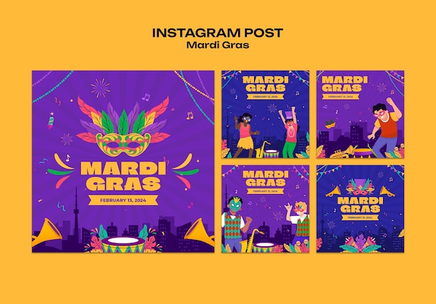 PSD las publicaciones de instagram de la celebración del mardi gras