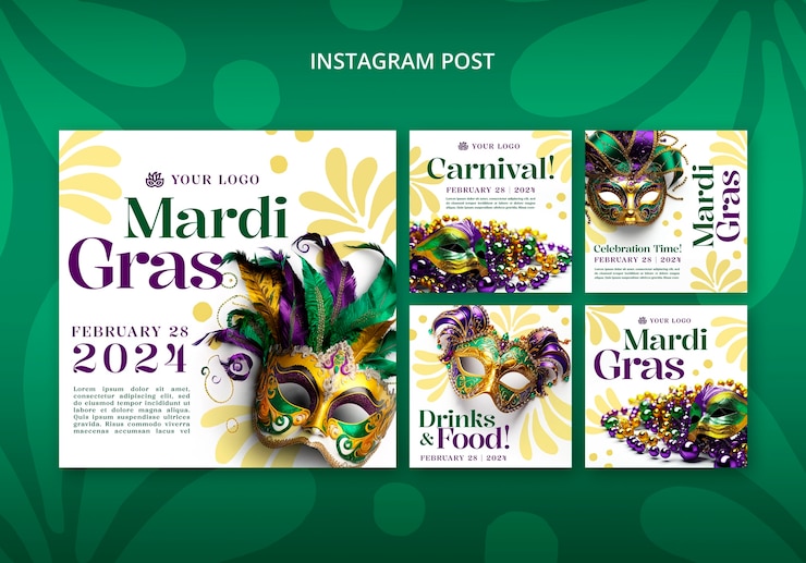 PSD las publicaciones de instagram de la celebración del mardi gras