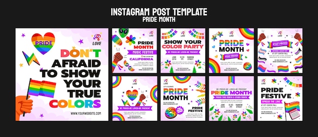 PSD publicaciones de instagram de celebración del mes del orgullo