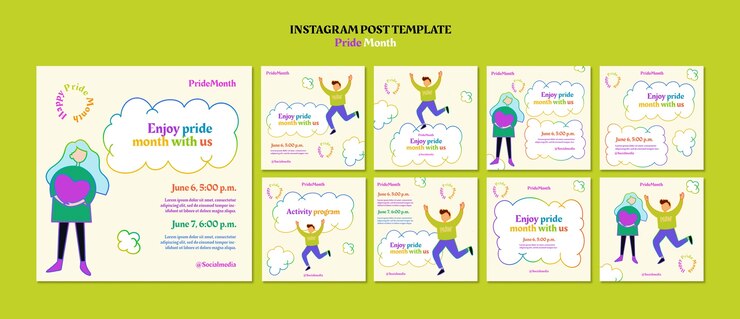 PSD publicaciones de instagram de celebración del mes del orgullo